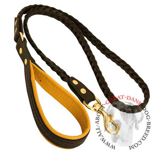 Walking braided leather Great Dane leash