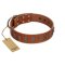 "Silver Century" Fashionable FDT Artisan Tan Leather Great Dane Collar with Silver-Like Plates