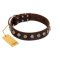 "Gape Buster" FDT Artisan Brown Leather Great Dane Collar with One Row of Studs