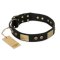 "Spanish night" FDT Artisan Black Daily Walking Leather Great Dane Collar - 1 1/2 inch (40mm) wide