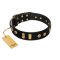"Rare Dog" FDT Artisan Black Leather Great Dane Collar with Old Bronze-like Dotted Studs and Tiles