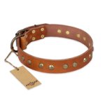 'Spring Flavor' FDT Artisan Great Dane Tan Leather Dog Collar with Old Bronze-Like Plated Engraved Studs 1 1/2 inch (40 mm) wide