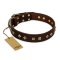 'Fashion Studs' FDT Artisan Decorated Brown Leather Great Dane Collar with Steel Hardware 1 1/2 inch (40 mm) Wide