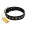 "Inky Prettification" FDT Artisan Black Leather Great Dane Collar with One Row of Studs