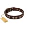 "Woofy Art" FDT Artisan Brown Leather Great Dane Collar Adorned with Old Bronze-like Studs