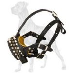 No Biting Stylish High Quality Leather Dog Muzzle With Studs