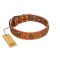 "Rockstar" FDT Artisan Tan Leather Great Dane Collar with Engraved Studs and Medallions