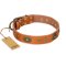 'Dandy Pet' FDT Artisan Decorated Tan Leather Dog Collar for Great Dane Daily Walking