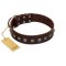 "Kingly Grace" FDT Artisan Brown Leather Great Dane Collar with Silver-like Dotted Studs