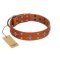"Tawny Beauty" FDT Artisan Tan Leather Great Dane Collar Adorned with Stars and Tiny Squares