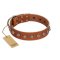 "Heroic Deeds" Designer Handmade FDT Artisan Tan Leather Great Dane Collar