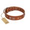 "Egyptian Gifts" Handmade FDT Artisan Tan Leather Great Dane Collar with Chrome-plated Pyramids