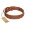 "Foxy Nature" FDT Artisan Tan Leather Great Dane Collar with Chrome Plated Brooches