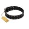 "Dark Night" Handmade FDT Artisan Black Leather Dog Collar with Silver-Like Studs