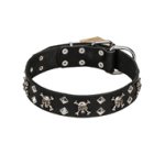 FDT Artisan 'Rock 'n' Roll Style' Leather Great Dane Collar with Skulls, Bones and Studs 1 1/2 inch (40 mm) wide