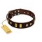 "Lord of Dogs" FDT Artisan Brown Leather Great Dane Collar with Old Bronze-like Dotted Studs and Tiles