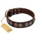"Treasure Hunter" FDT Artisan Brown Leather Great Dane Collar with Old-Bronze-like and Silvery Medallions