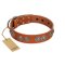 "Woofy Majesty" FDT Artisan Tan Leather Great Dane Collar with Round Silver-like Plates