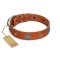 "Marine Antiques" Handmade FDT Artisan Tan Leather Great Dane Collar with Blue Stones