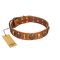 "Strike of Rock" FDT Artisan Tan Leather Great Dane Collar with Plates and Medallions with Skulls