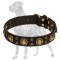 "Mystery is Inside" Leather Collar for Great Dane with Brass Conchos and Studs