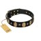 "Gilded Stones" FDT Artisan Black Leather Great Dane Collar with Old Bronze-like Ovals and Studs - 1 1/2 inch (40 mm) wide