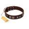 "Object of Virtu" FDT Artisan Brown Leather Great Dane Collar with Old Silver-like Square Studs and Pyramids