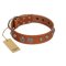 "Era Infinitum" FDT Artisan Tan Leather Great Dane Collar Adorned with Chrome-plated Circles