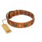 "Rockin' Doggie" FDT Artisan Tan Leather Great Dane Collar Adorned with Stars and Skulls