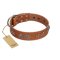 "Brave Spirit" Handmade FDT Artisan Designer Tan Leather Great Dane Collar with Shields