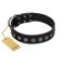 "Silent Star" Handmade FDT Artisan Designer Black Leather Great Dane Collar with Engraved Plates