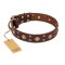 'Caprice of Fashion' FDT Artisan Great Dane Brown Leather Dog Collar with Round Decorations