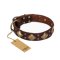 'Golden Square' FDT Artisan Brown Leather Great Dane Collar with Large Squares - 1 1/2 inch (40 mm) wide