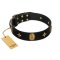 "Star Powder" FDT Artisan Black Leather Great Dane Collar with Ovals and Stars - 1 1/2 inch Wide