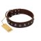 "Dark Chocolate" Handmade FDT Artisan Brown Leather Great Dane Collar with Studs