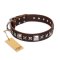 'Perfect Impression' FDT Artisan Brown Leather Great Dane Collar with Silvery Square Studs - 1 1/2 inch (40 mm) Wide