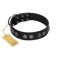 "Silver Medallions" Mod FDT Artisan Black Leather Great Dane Collar with Round Plates