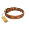 "Call of Feat" FDT Artisan Tan Leather Great Dane Collar with Old Bronze-like Studs and Oval Brooches