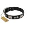 "Grand Wear" FDT Artisan Black Leather Great Dane Collar with Shining Plates and Spiked Studs