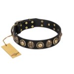 "Sea Rover" FDT Artisan Black Leather Great Dane Collar with Old Bronze-plated Circular Medallions