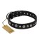 "Genteel Charm" FDT Artisan Black Leather Great Dane Collar with Silver-like Round Conchos