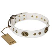 "Adorable Dream" FDT Artisan White Leather Decorated with Studs and Plates Collar for Great Dane "Adorable Dream" FDT Artisan White Leather Decorated with Studs and Plates Collar for Great Dane