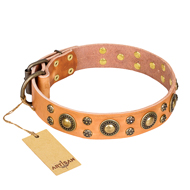 'Sophisticated Glamor' FDT Artisan Genuine Leather Collar with Old-bronze Plated Decorations for Great Dane