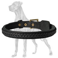 Great Dane Braided Leather Collar | Fur Protection Buckle Plate