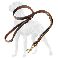 Double Handle Leather Great Dane Leash - 3/4 inch on 5 FT