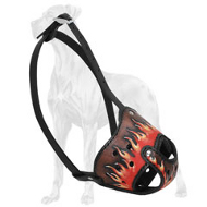 New Exclusive Design Leather Great Dane Muzzle with Handpainted Flames