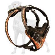 Leather Great Dane Harness Painted with Flames