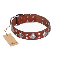 "Magic Squares" FDT Artisan Glorious Tan Leather Great Dane Collar