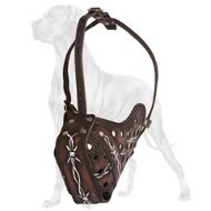 Handpainted Leather Dog Muzzle for Great Dane Breed Safe Attack Training