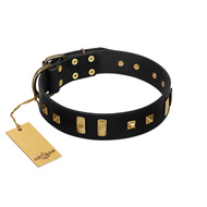 "Fit for Royalty" FDT Artisan Black Leather Great Dane Collar with Plates and Small Square Studs